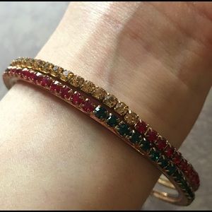 Two Triple Colored Gold Red & Green Bangles NWOT